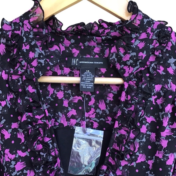 INC International Concepts Silk Floral Short Ruffle Trim Puff Sleeve Blouse New - Picture 3 of 6